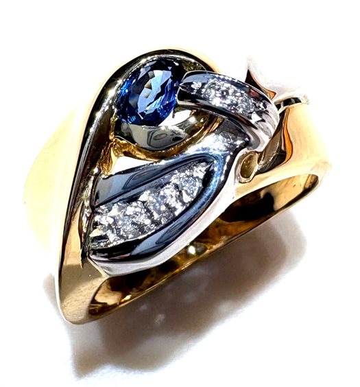 Ringe Sommer Dame Anni '80 in Gold Zaffiro blu 0.29 Ct ZAF CT 0.29 DIA CT 0.05 - ZAF CT 0.29 DIA CT 0.05